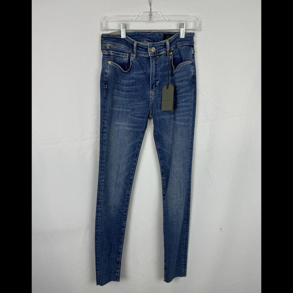 AllSaints Miller Mid Rise Skinny Jeans Mid Indigo Blue Size 26x29 - Picture 1 of 6